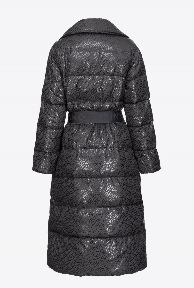 LIMO BLACK Pinko Long down jacket with glossy logo print | MYXMI56997