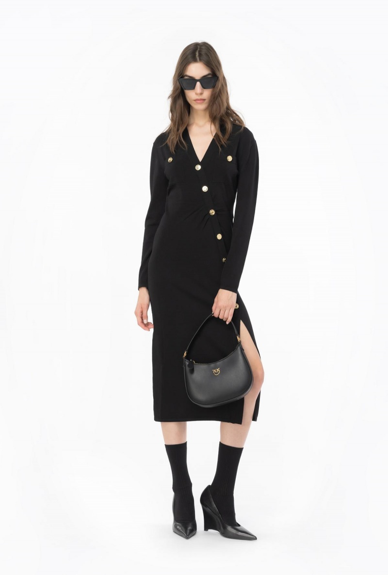 LIMO BLACK Pinko Long knit dress with golden buttons | MYNZX61748