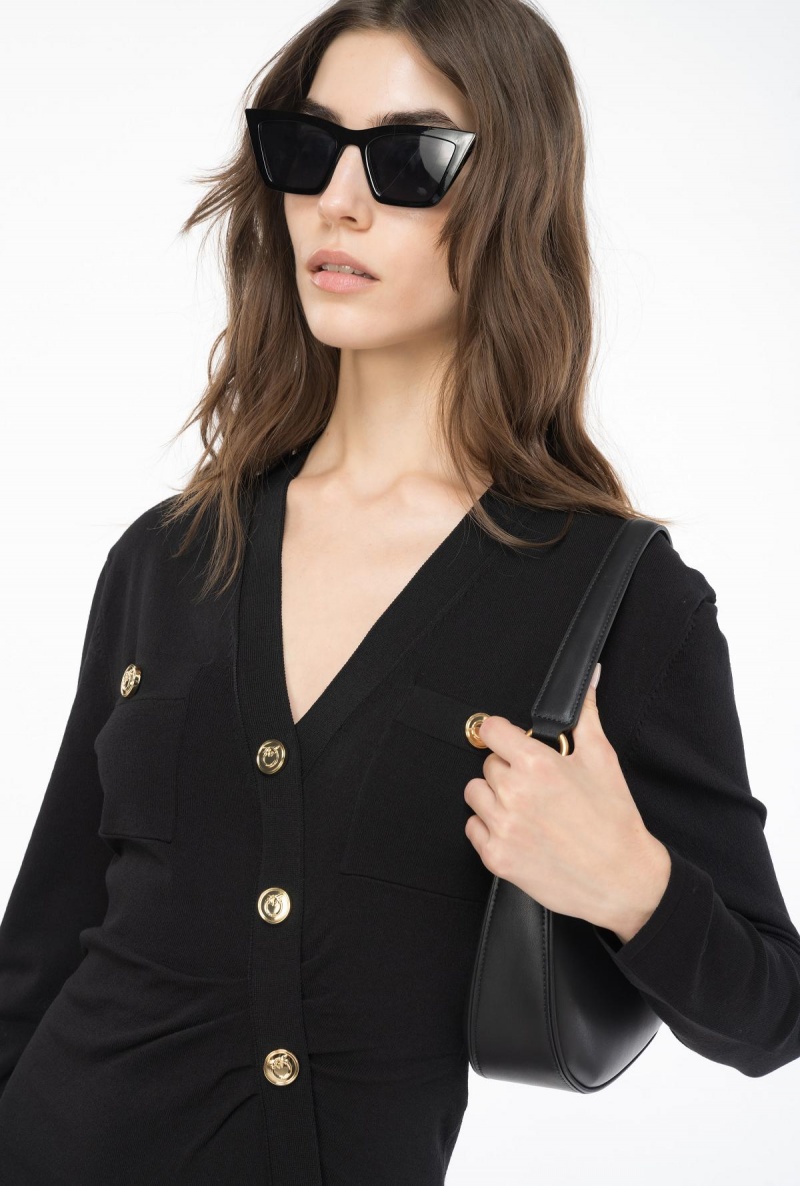 LIMO BLACK Pinko Long knit dress with golden buttons | MYNZX61748