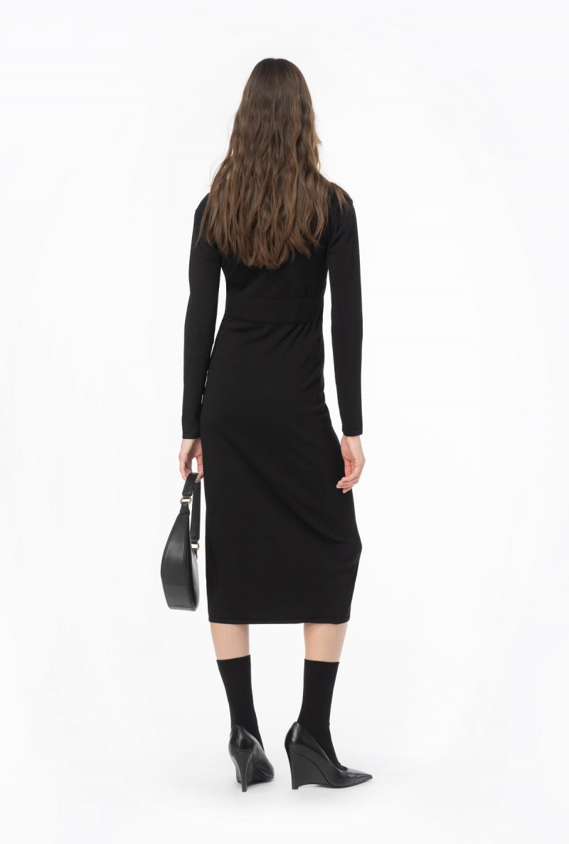LIMO BLACK Pinko Long knit dress with golden buttons | MYNZX61748