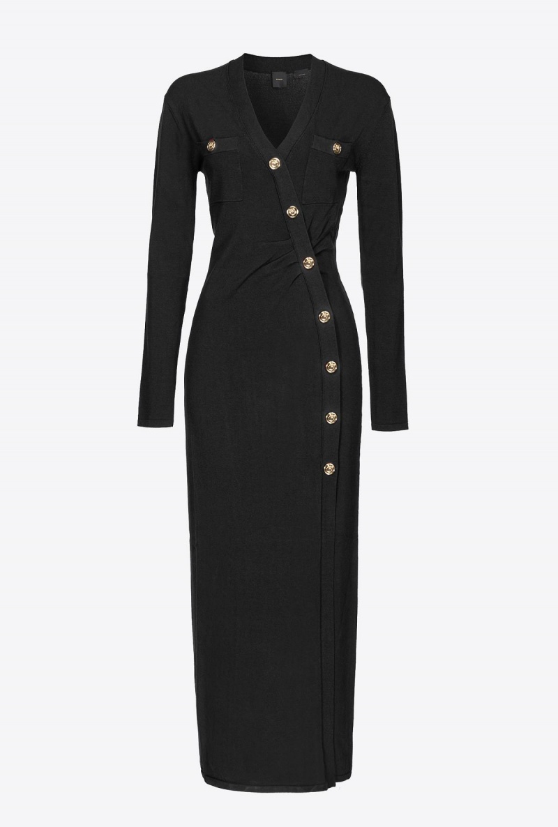 LIMO BLACK Pinko Long knit dress with golden buttons | MYNZX61748
