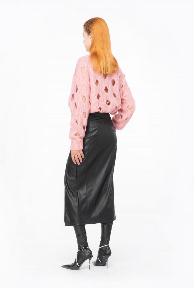 LIMO BLACK Pinko Long leather-effect skirt with zip | EMYHC63889