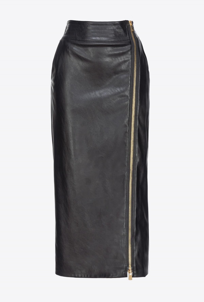 LIMO BLACK Pinko Long leather-effect skirt with zip | EMYHC63889