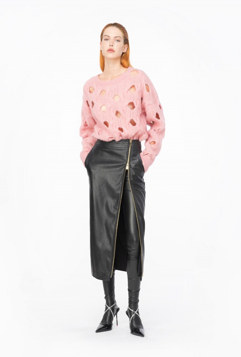 LIMO BLACK Pinko Long leather-effect skirt with zip | EMYHC63889