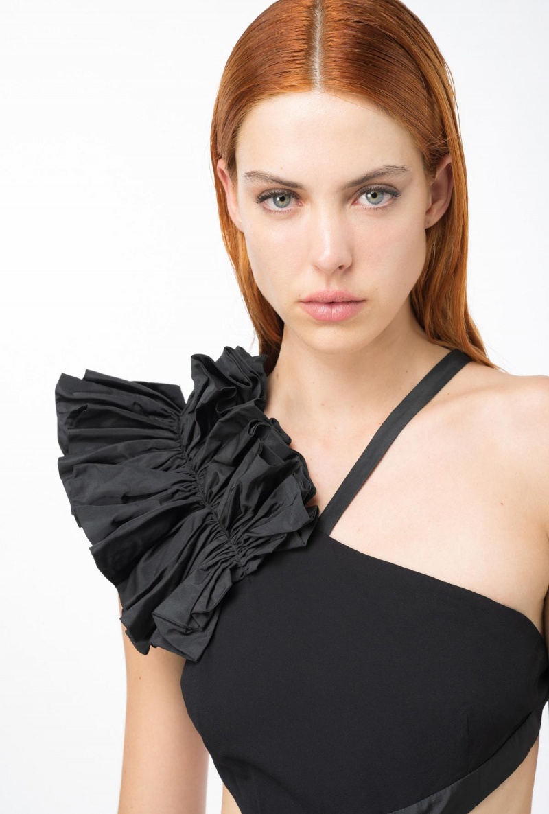 LIMO BLACK Pinko Long one-shoulder dress with large slit | FMYUI25879