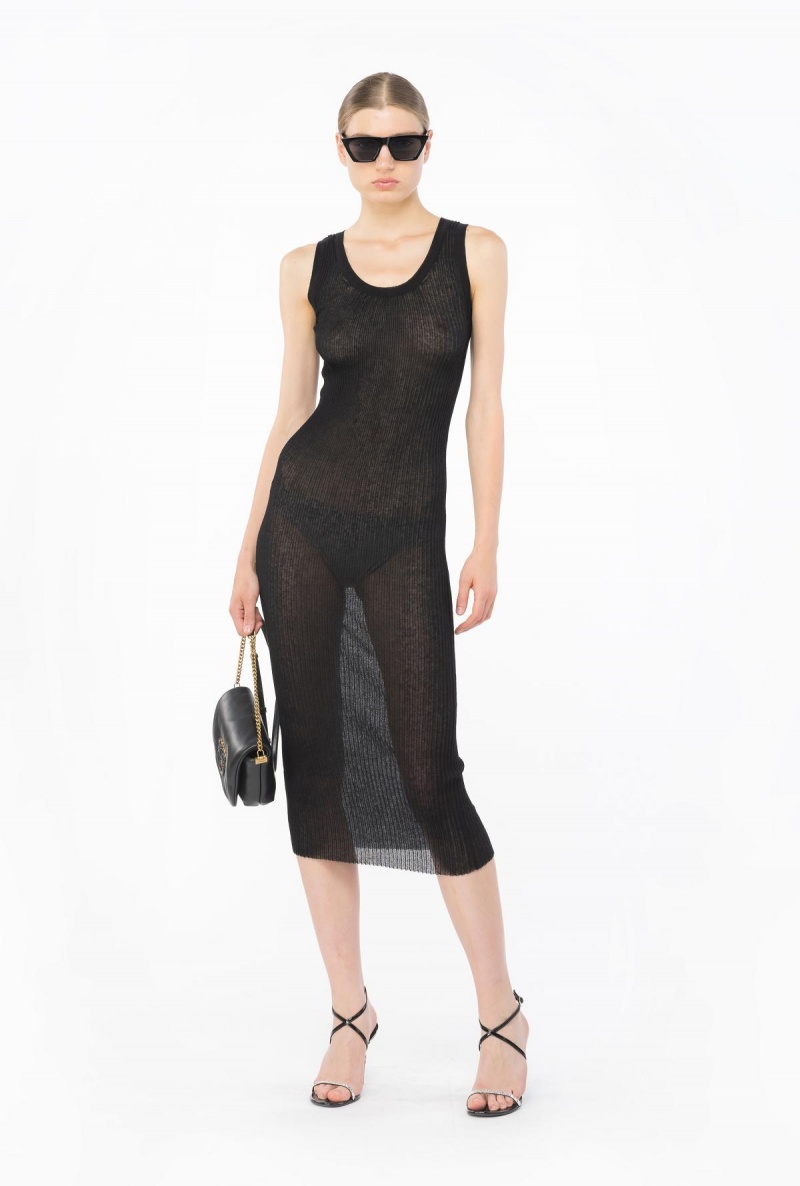 LIMO BLACK Pinko Long semi-transparent ribbed dress | LMYSX42881