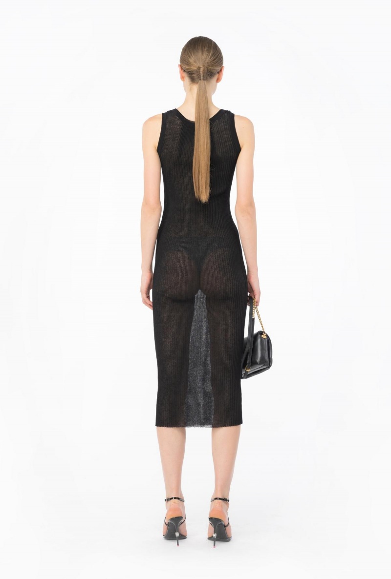 LIMO BLACK Pinko Long semi-transparent ribbed dress | LMYSX42881