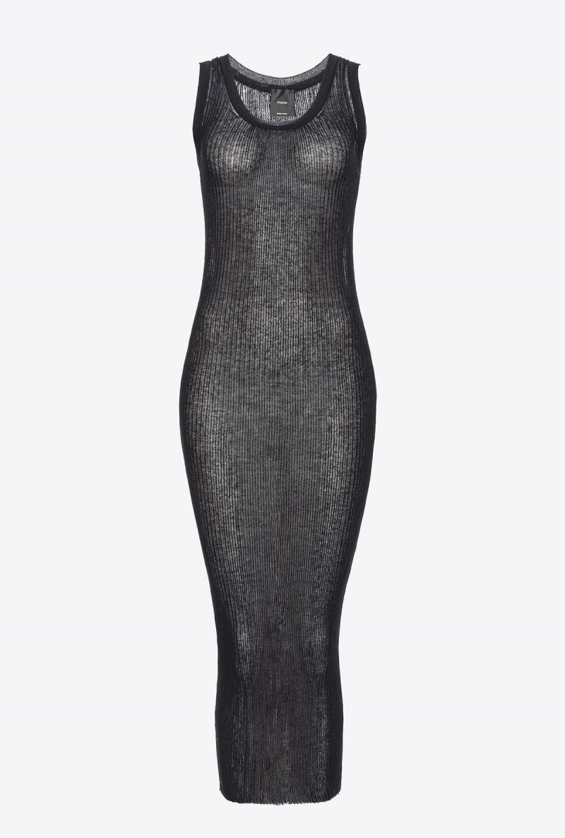 LIMO BLACK Pinko Long semi-transparent ribbed dress | LMYSX42881