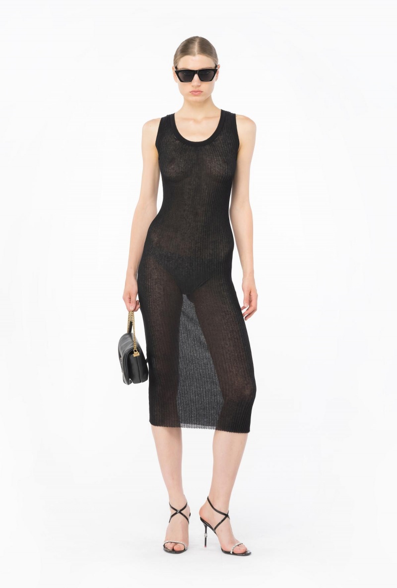 LIMO BLACK Pinko Long semi-transparent ribbed dress | LMYSX42881