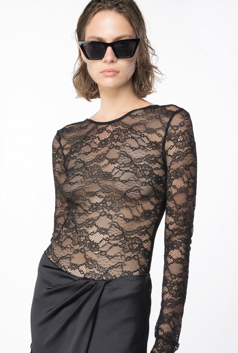 LIMO BLACK Pinko Long-sleeved lace bodysuit | ZMYMJ72218