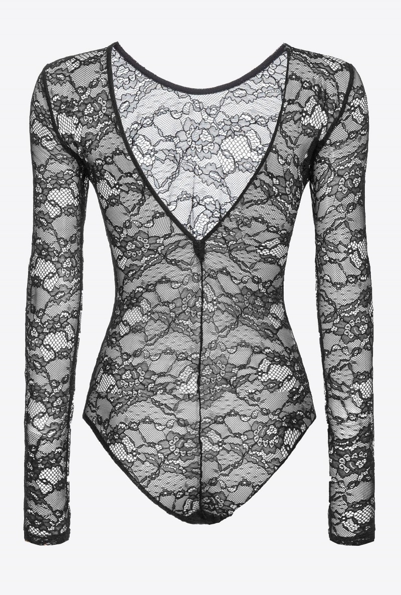 LIMO BLACK Pinko Long-sleeved lace bodysuit | ZMYMJ72218
