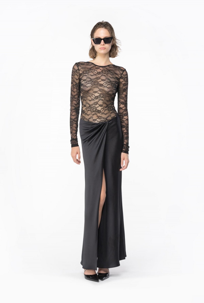 LIMO BLACK Pinko Long-sleeved lace bodysuit | ZMYMJ72218