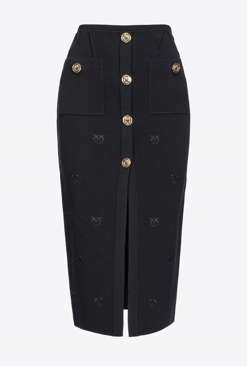 LIMO BLACK Pinko Love Birds jacquard calf-length skirt | FMYUI52754