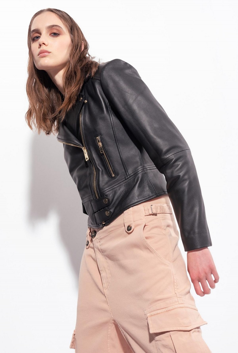 LIMO BLACK Pinko Nappa leather biker jacket | MYCVG23913