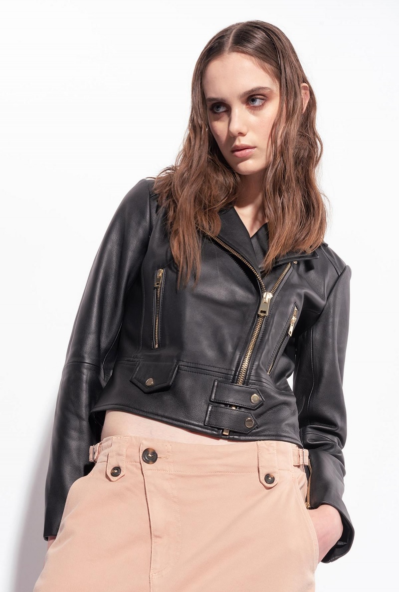LIMO BLACK Pinko Nappa leather biker jacket | MYCVG23913