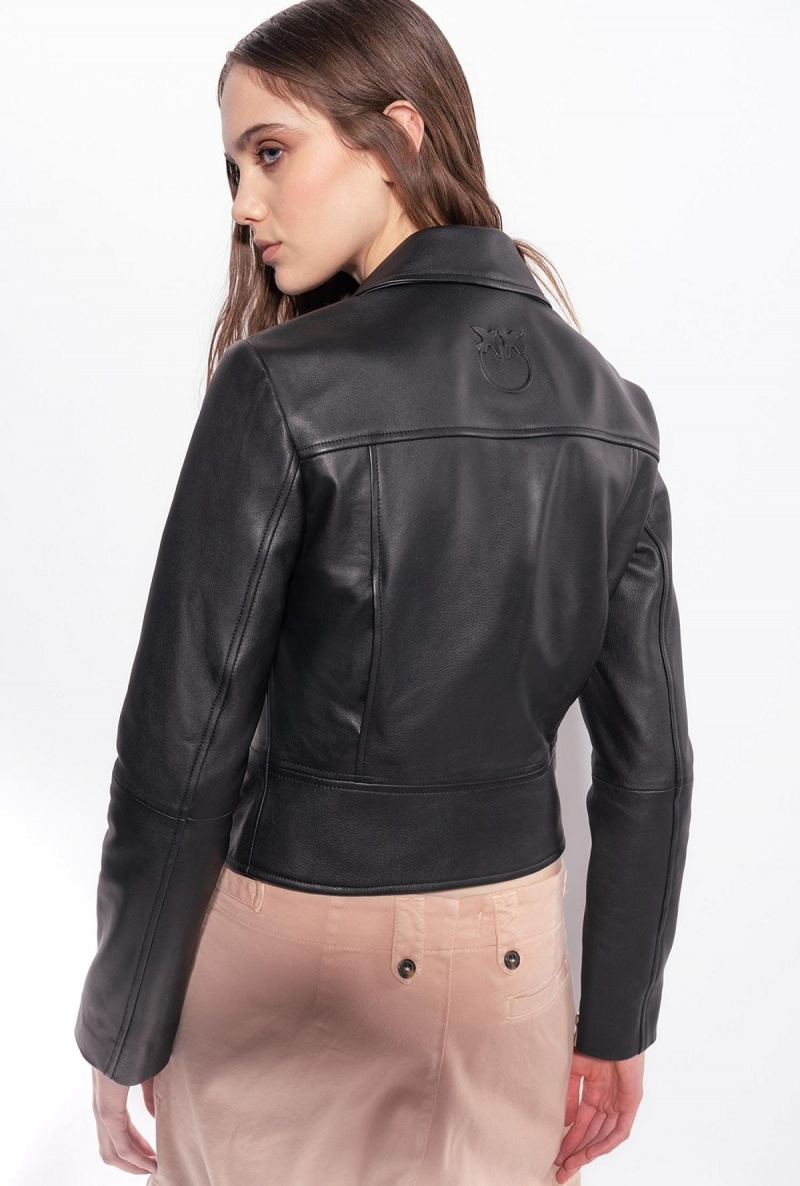LIMO BLACK Pinko Nappa leather biker jacket | MYCVG23913