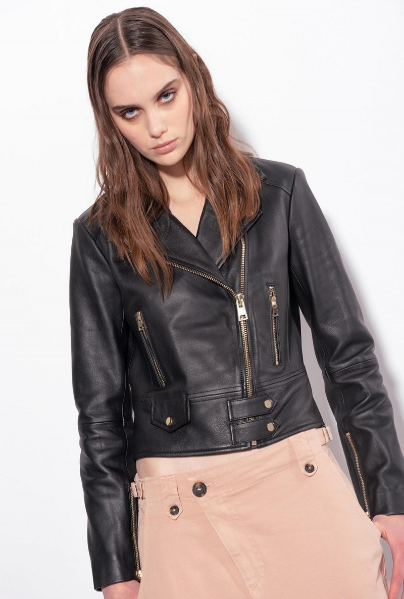 LIMO BLACK Pinko Nappa leather biker jacket | MYCVG23913