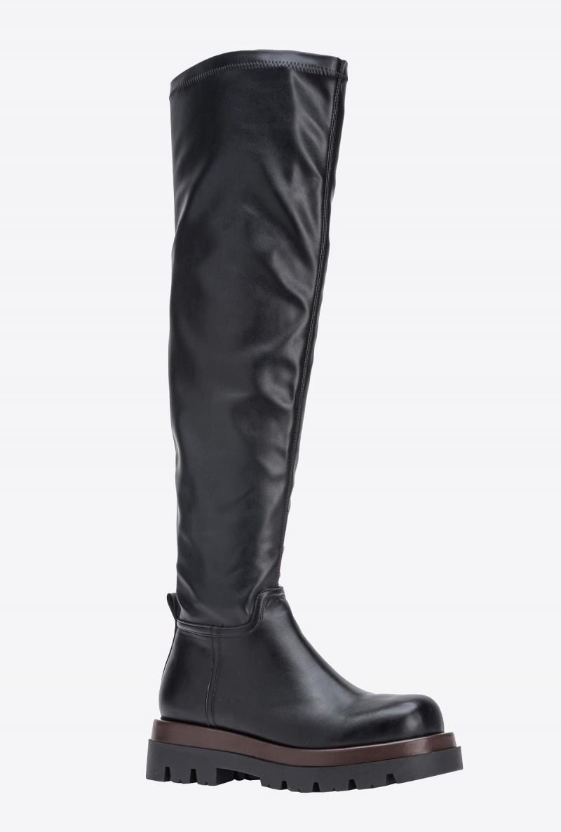 LIMO BLACK Pinko Nappa-effect thigh-high combat boots | MYDFL57219
