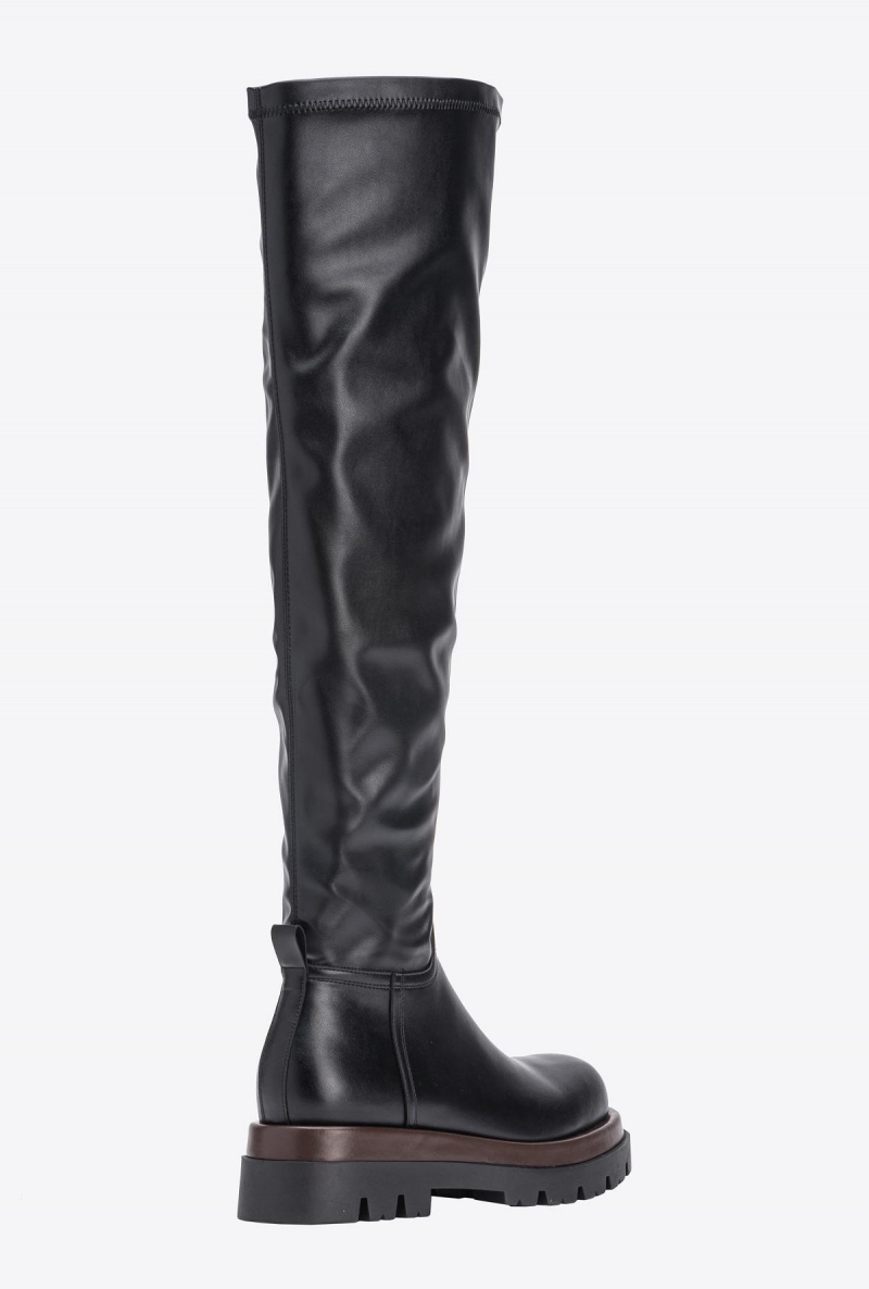 LIMO BLACK Pinko Nappa-effect thigh-high combat boots | MYDFL57219