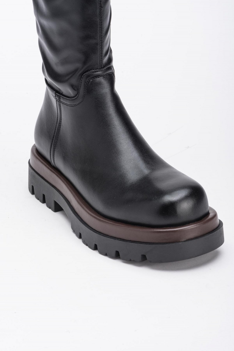 LIMO BLACK Pinko Nappa-effect thigh-high combat boots | MYDFL57219
