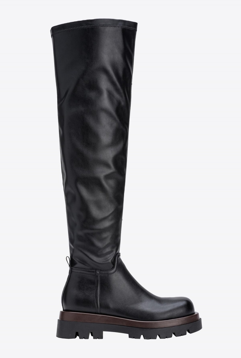 LIMO BLACK Pinko Nappa-effect thigh-high combat boots | MYDFL57219