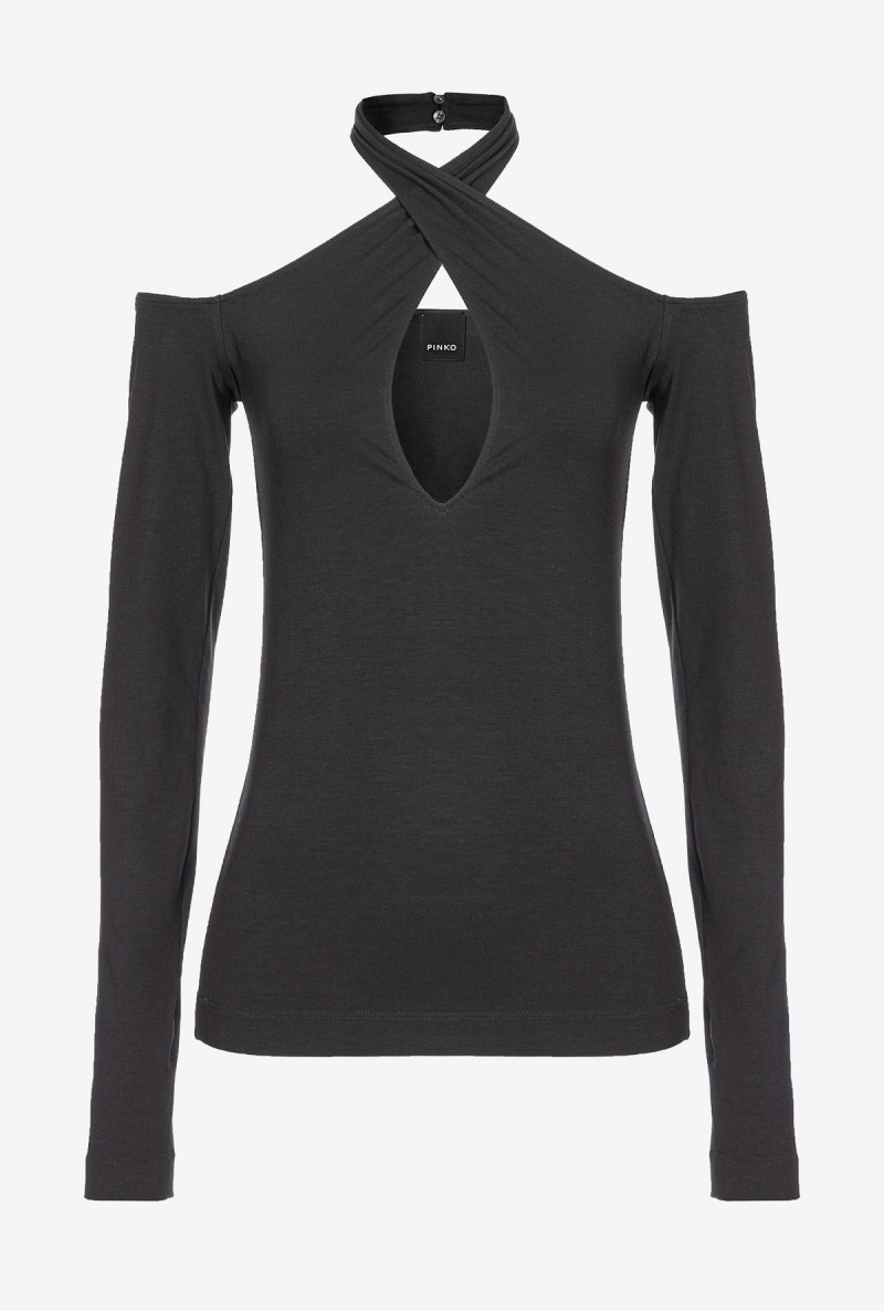 LIMO BLACK Pinko Off-the-shoulder top with neck fastening | AMYDF74600