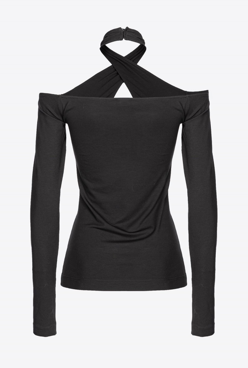 LIMO BLACK Pinko Off-the-shoulder top with neck fastening | AMYDF74600