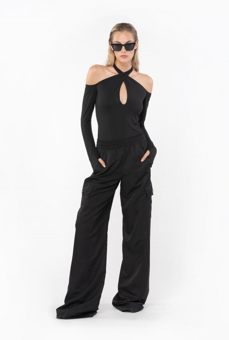 LIMO BLACK Pinko Off-the-shoulder top with neck fastening | AMYDF74600