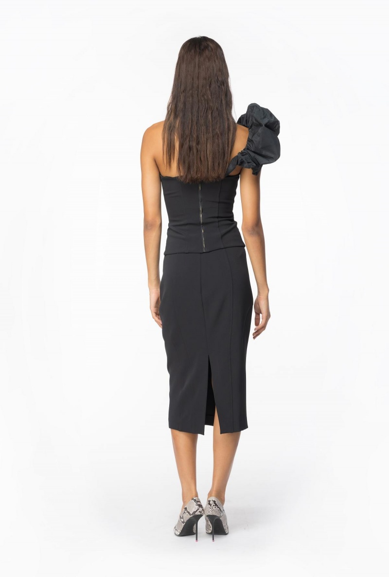 LIMO BLACK Pinko One-shoulder crepe and taffeta top | MYQCS89114