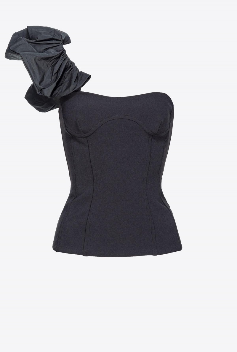 LIMO BLACK Pinko One-shoulder crepe and taffeta top | MYQCS89114