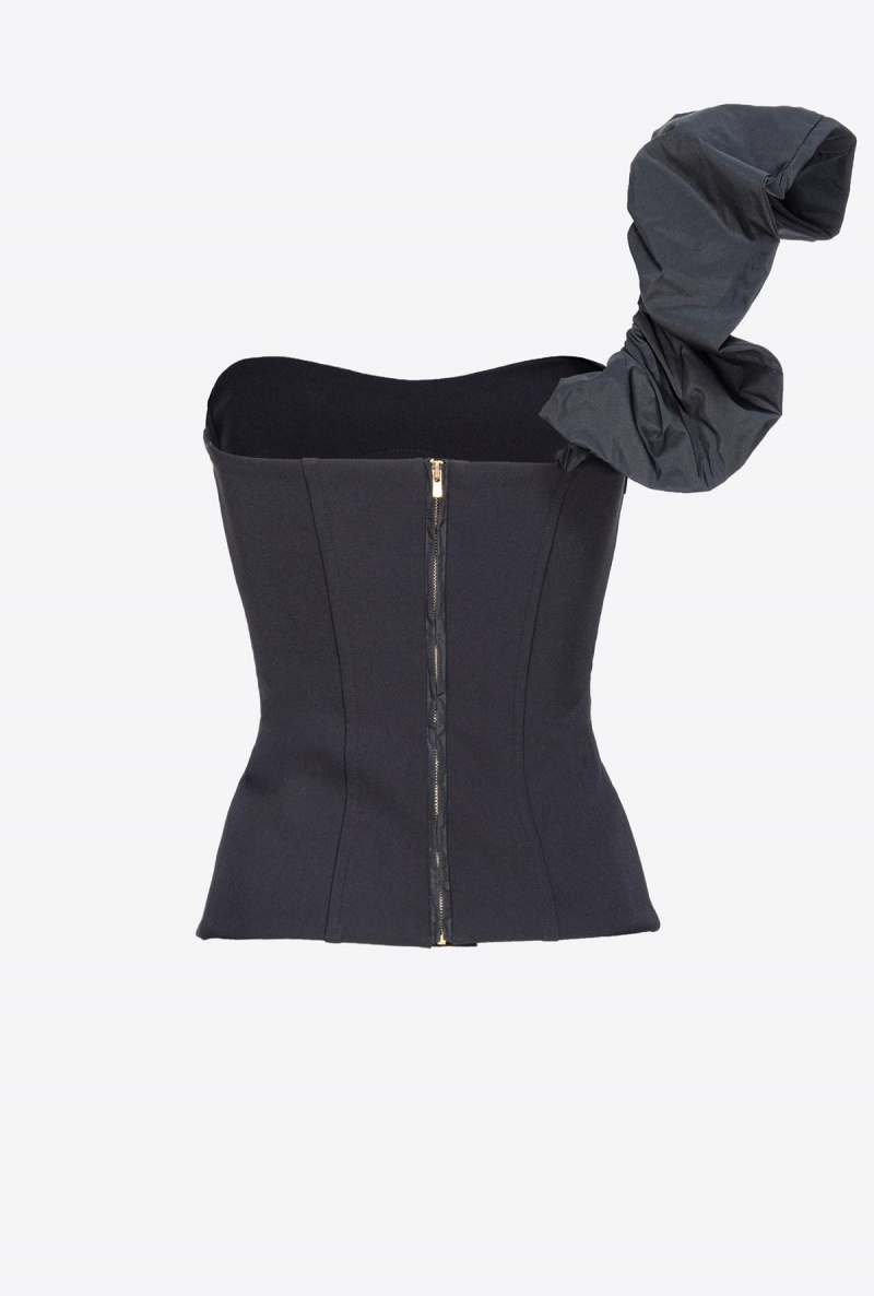LIMO BLACK Pinko One-shoulder crepe and taffeta top | MYQCS89114