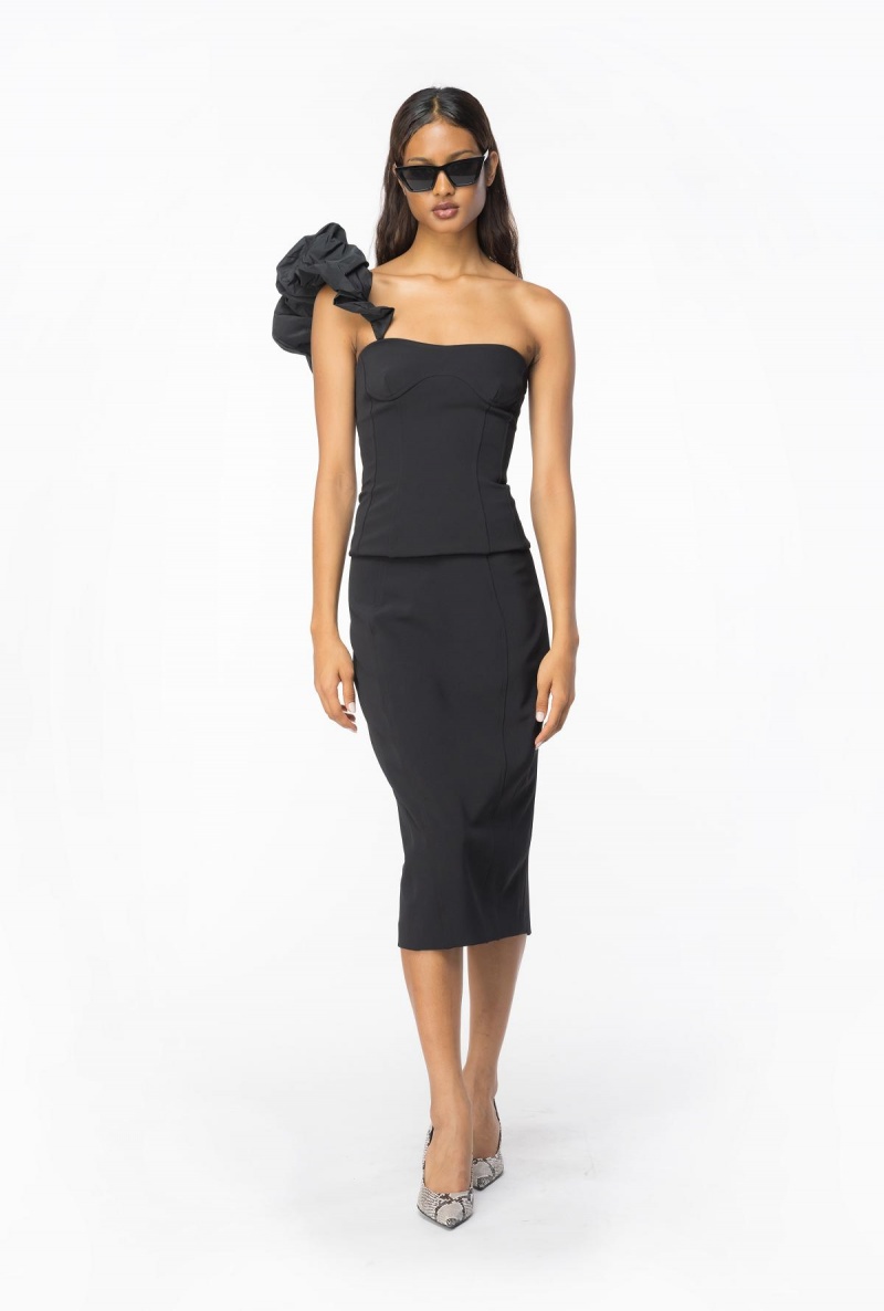 LIMO BLACK Pinko One-shoulder crepe and taffeta top | MYQCS89114