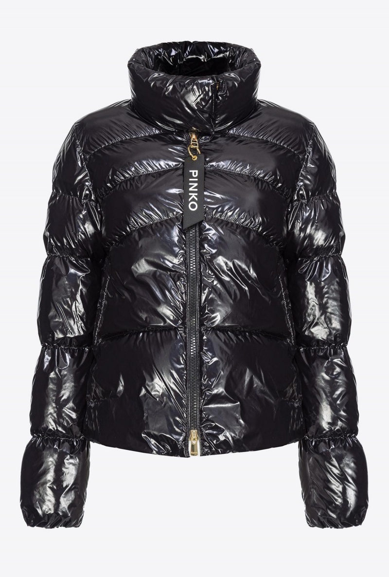 LIMO BLACK Pinko Padded crystal nylon pea jacket | MYDFL19327