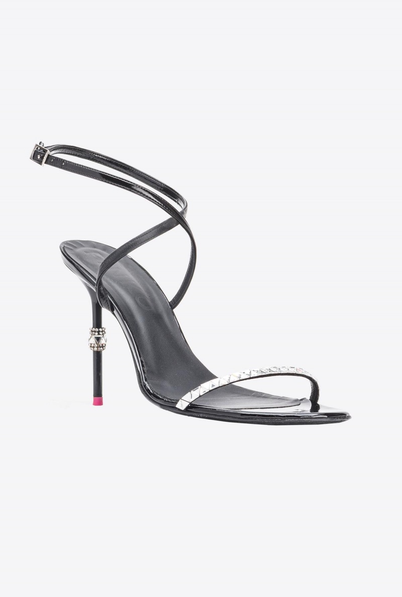 LIMO BLACK Pinko Patent leather sandals with rhinestones | ZMYMJ98306