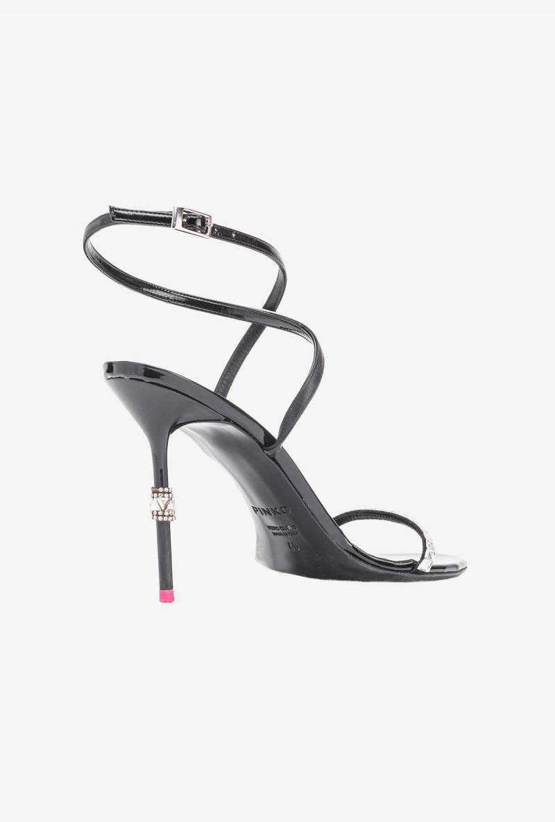 LIMO BLACK Pinko Patent leather sandals with rhinestones | ZMYMJ98306