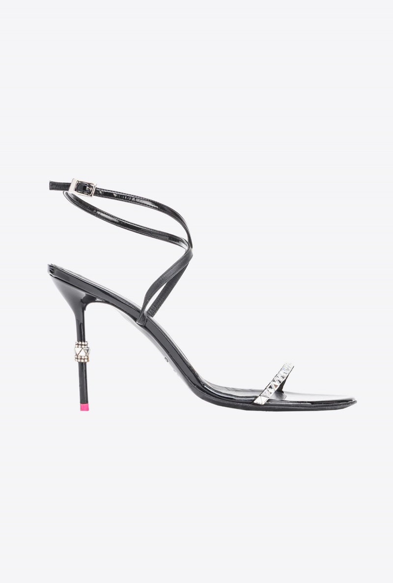 LIMO BLACK Pinko Patent leather sandals with rhinestones | ZMYMJ98306