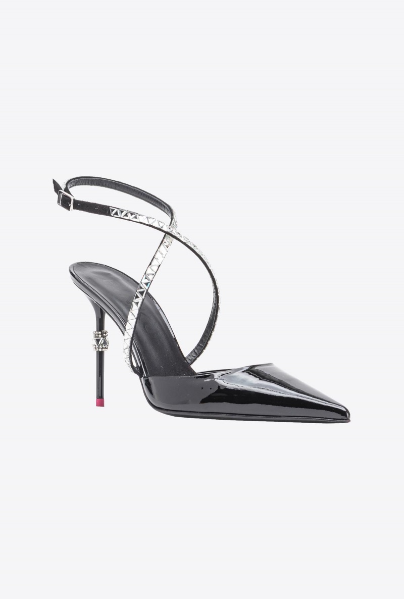 LIMO BLACK Pinko Patent leather slingback shoes with rhinestones | QMYWA55263