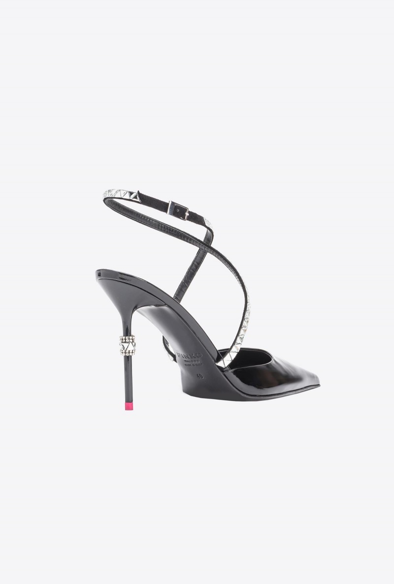 LIMO BLACK Pinko Patent leather slingback shoes with rhinestones | QMYWA55263