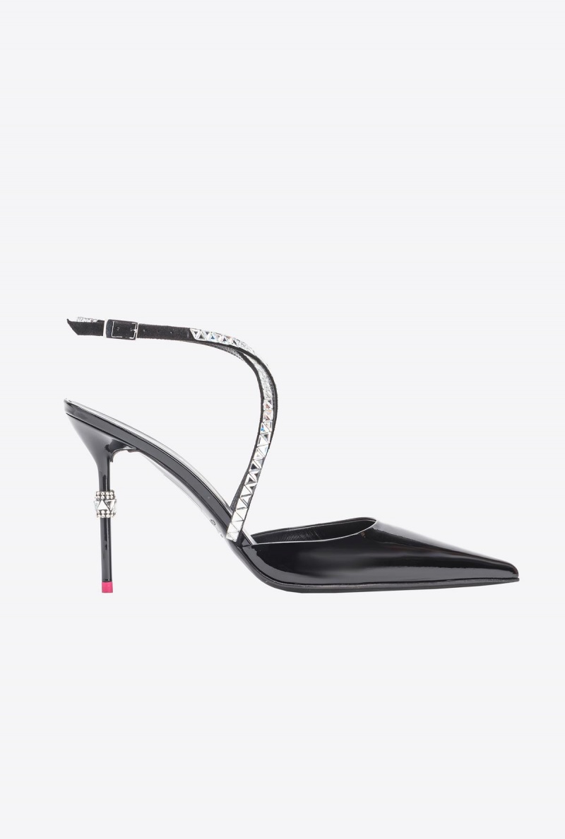 LIMO BLACK Pinko Patent leather slingback shoes with rhinestones | QMYWA55263