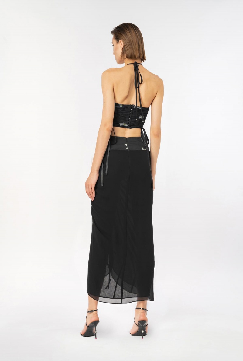 LIMO BLACK Pinko Reimagine georgette midi skirt by Patrick McDowell | EMYHC55196