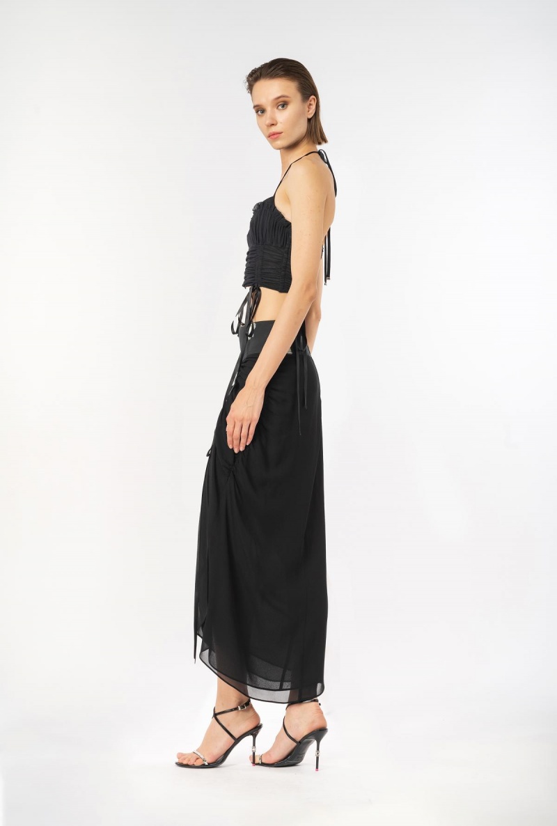 LIMO BLACK Pinko Reimagine georgette midi skirt by Patrick McDowell | EMYHC55196
