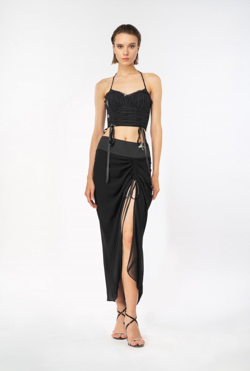 LIMO BLACK Pinko Reimagine georgette midi skirt by Patrick McDowell | EMYHC55196