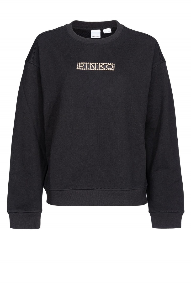 LIMO BLACK Pinko Rhinestone logo sweatshirt | TMYPQ75422