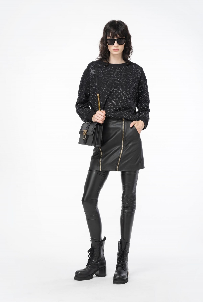 LIMO BLACK Pinko Rhinestoned sweatshirt with fluid logo | MYJBT29968