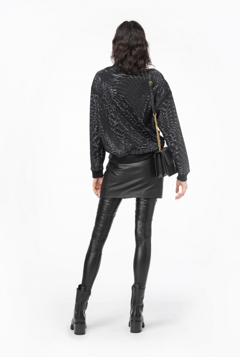LIMO BLACK Pinko Rhinestoned sweatshirt with fluid logo | MYJBT29968
