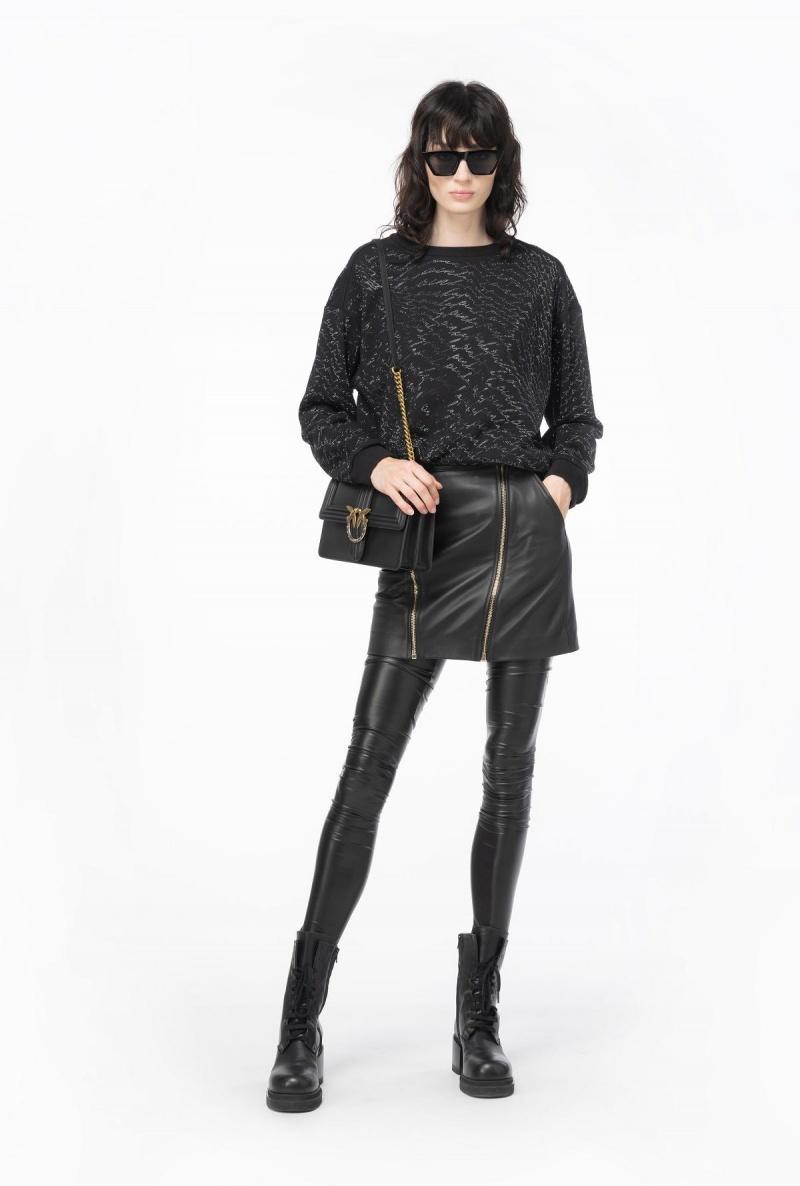 LIMO BLACK Pinko Rhinestoned sweatshirt with fluid logo | MYJBT29968