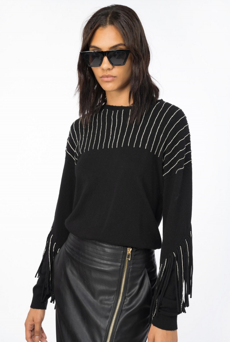 LIMO BLACK Pinko Rhinestone-fringe pullover | MYQAV85044