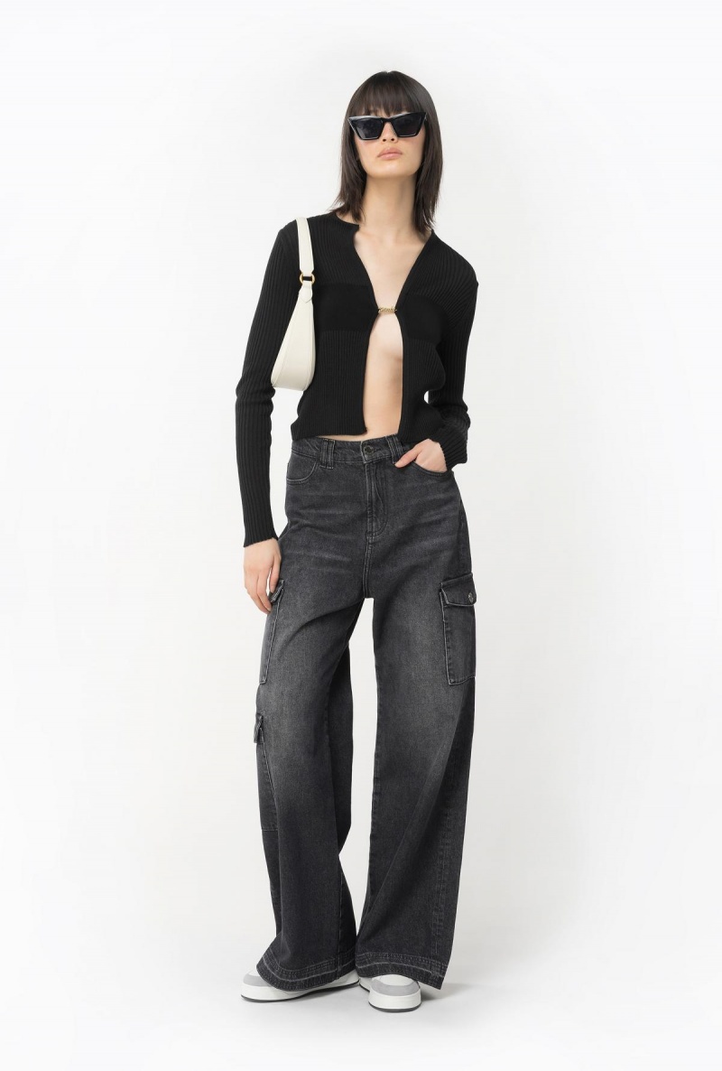 LIMO BLACK Pinko Ribbed knit open cardigan | MYEAH17361