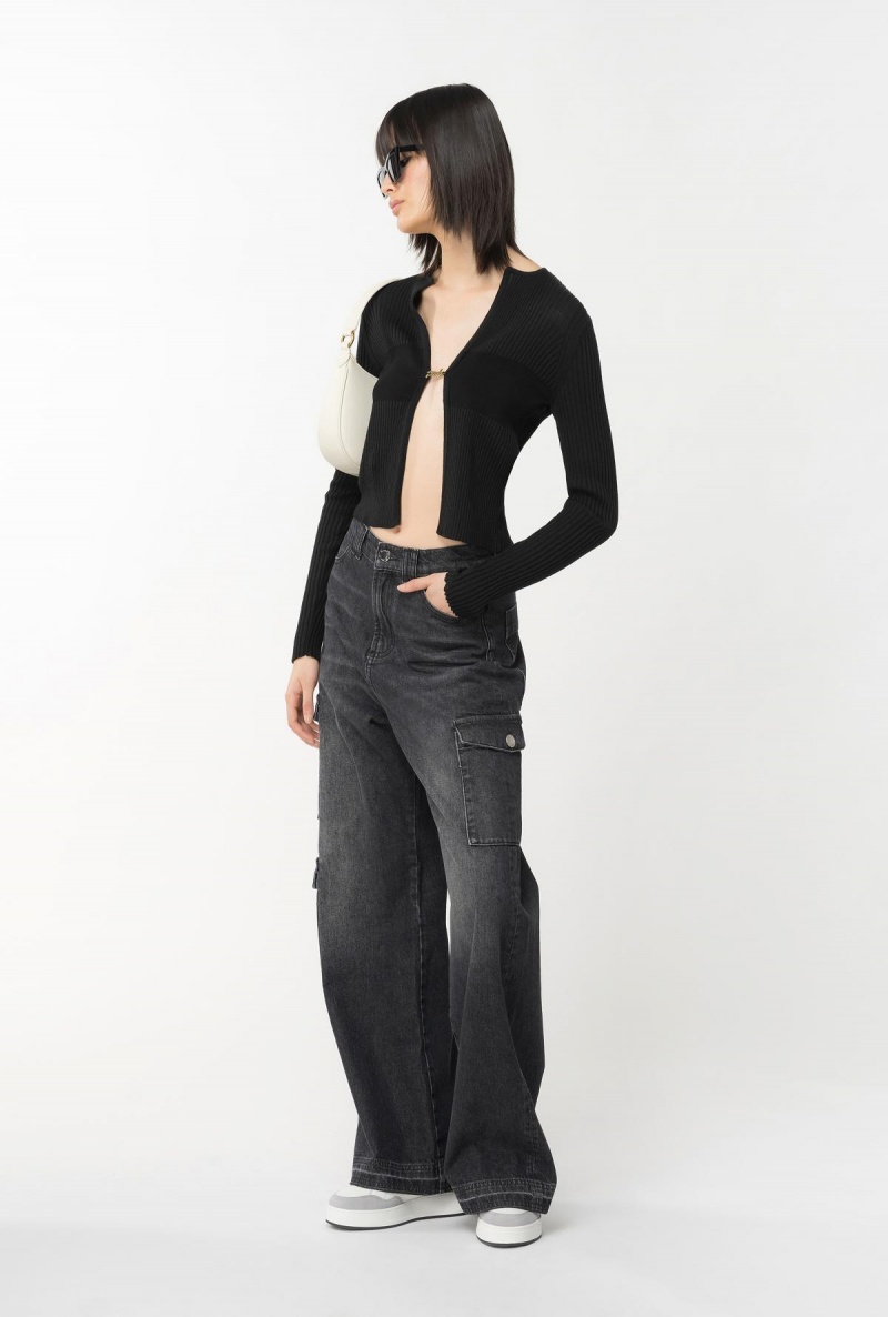 LIMO BLACK Pinko Ribbed knit open cardigan | MYEAH17361