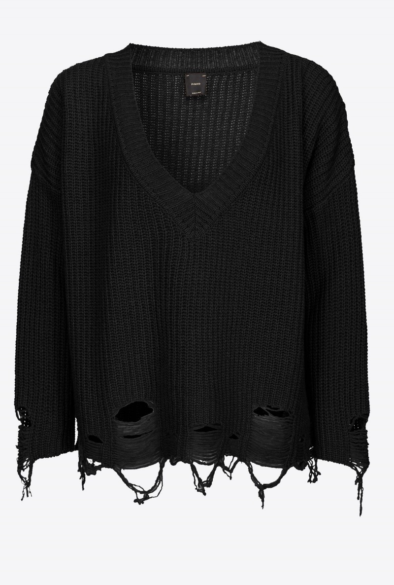 LIMO BLACK Pinko Ribbed pullover with rips | MYXBR13045